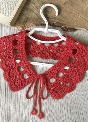 Ажурный воротничок юта, стильное кружево, ручная работа крючком, полухлопок, цвет...