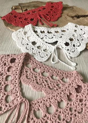 Ажурный воротничок юта, стильное кружево, ручная работа крючком, полухлопок, цвет...