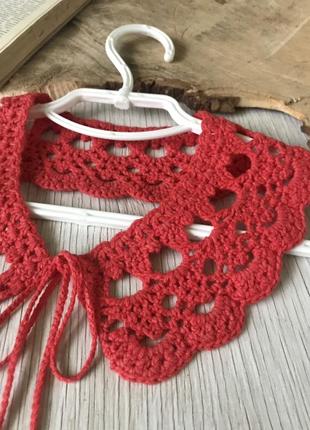 Ажурный воротничок юта, стильное кружево, ручная работа крючком, полухлопок, цвет...