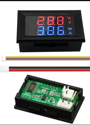 Вольтметр-амперметр цифровой 0-100v 10a+ватметр та градусник