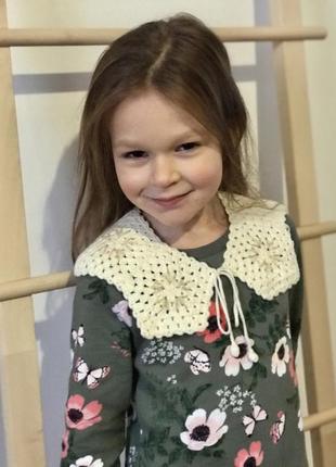 Воротник детский/подростковый, мотив бабушкин квадрат, ручная работа крючком, к платью, рубашке