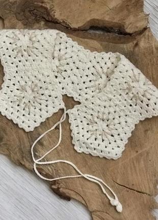 Воротник детский/подростковый, мотив бабушкин квадрат, ручная работа крючком, к платью, рубашке