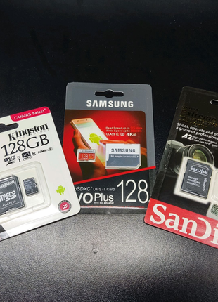 Карты памяти sandisk, kingston, samsung 128/256/512 гб microsdxc