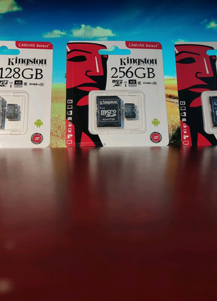 Карты памяти 10 class samsung, sandisk, kingston 128/256/512 гб