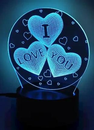 3d светильник ночник с пультом creative i love you1 фото