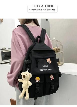 Стильный набор 5в1 jingpin для подростка. рюкзак, сумка, мини сумка, пенал, мешочек. черный.2 фото