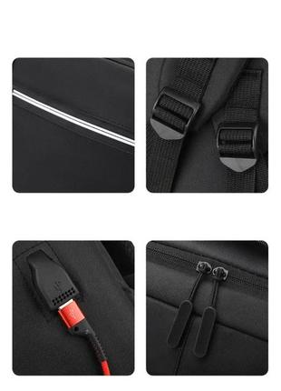Чоловічий рюкзак повсякденний для ноутбука geerdun міський непромокальний нейлоновий чорний usb порт9 фото