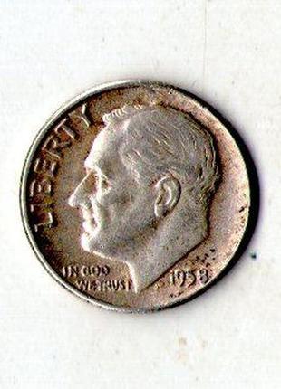 Сша дайм (10 центов) 1958 год серебро silver roosevelt dime №301