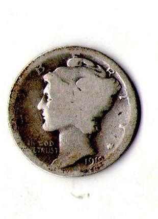 Сша 1 дайм, 1916-1945 mercury dime серебро 0.900, 2.5g, ø 17.91mm  №300