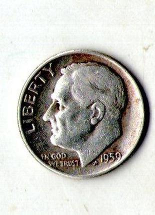 Сша дайм (10 центов) 1959 год серебро silver roosevelt dime №280