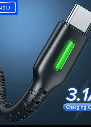 Якісний довгий кабель iniu 1,8м type-c 12в/3a /qc 3.0. led