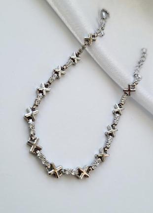 Серебряный женский браслет с белыми камнями 17 - 19 см серебро 925 пробы родированное 2742р 6.30г4 фото