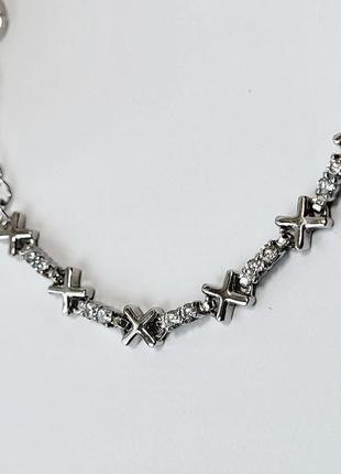 Серебряный женский браслет с белыми камнями 17 - 19 см серебро 925 пробы родированное 2742р 6.30г2 фото