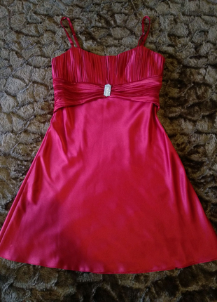 Плаття атласне червоне, вечірній, коктельное, ошатне1 фото