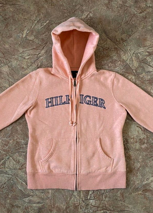 Котоновый женский свитшот худи на змейке tommy hilfiger1 фото