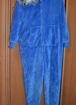 Теплая пижама на мальчика 9-10 лет, монстр синий