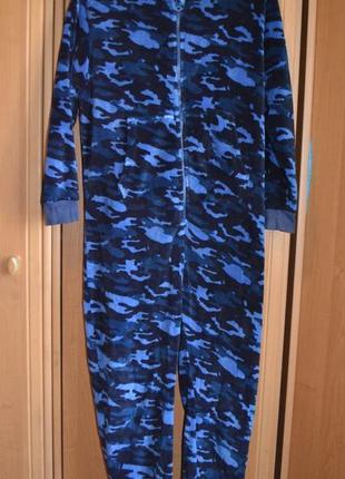 Теплая пижама на мальчика 9-10 лет, рост 140 см, синий камуфляж2 фото