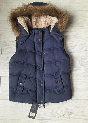 Дитячий темно-синій жилет з капюшоном, 134 см