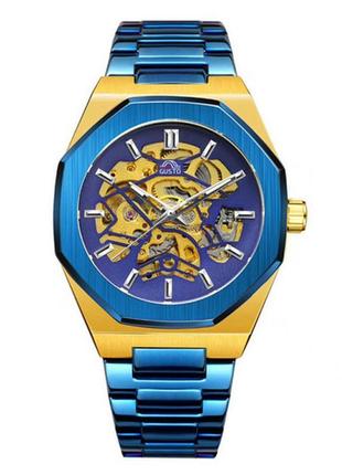 Наручные часы gusto skeleton blue-gold1 фото