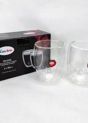 Склянки з подвійним дном набір con brio св-8335-2, 2шт, 350мл, скляна чашка з rk-677 подвійними стінками3 фото