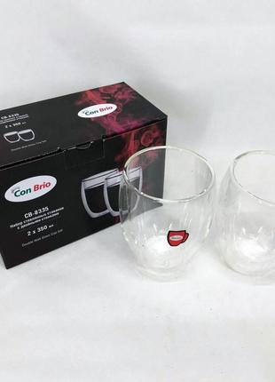 Склянки з подвійним дном набір con brio св-8335-2, 2шт, 350мл, скляна чашка з rk-677 подвійними стінками9 фото