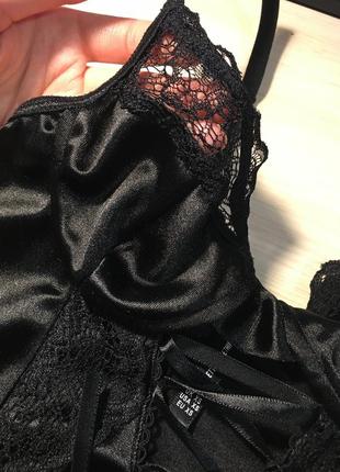 Шикарный сатиновый боди plt black lace up lace and satin body - xs-s7 фото