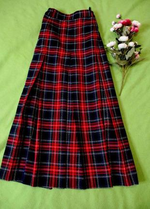 Невероятная длинная  клетчатая юбка в складку с разрезами.шотландский винтаж.2 фото