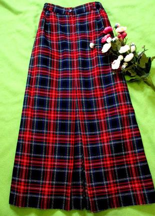 Невероятная длинная  клетчатая юбка в складку с разрезами.шотландский винтаж.4 фото