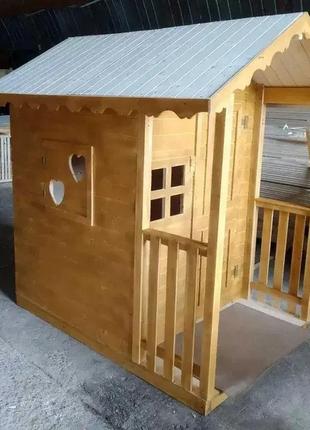 Дитячий ігровий будиночок із дерева з навісом 1.9х1.4м.3 фото