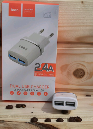 Зарядний мережеве hoco c12 (2usb 2.4 a) білий