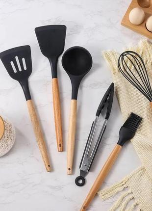 Силиконовый кухонный набор принадлежностей с подставкой kitchen ware 12 предметов black8 фото