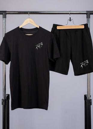 Комплект літній чоловічий з вовком футболка чорна й  шорти чорні1 фото