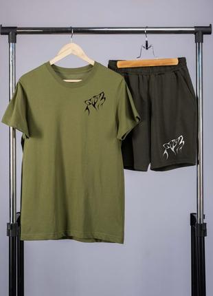 Комплект літній чоловічий з вовком футболка чорна й  шорти чорні9 фото