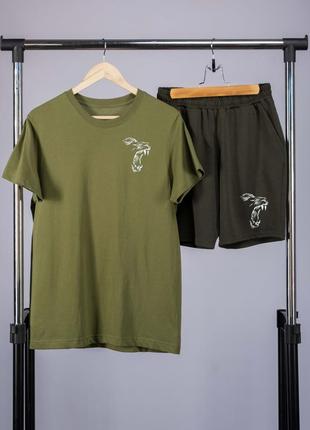 Комплект літній чоловічий з левом футболка й шорти хаки