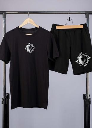 Комплект літній чоловічий з пітбулем  футболка чорна шорти чорні