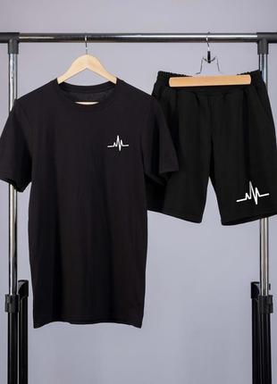 Комплект літній чоловічий пульс  футболка чорна шорти хакі2 фото
