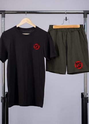 Комплект літній чоловічий no war футболка чорна шорти сірі2 фото