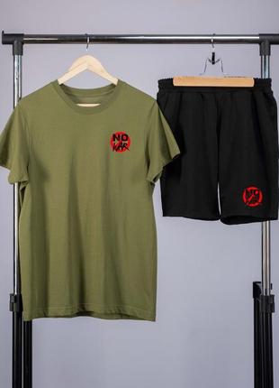 Комплект літній чоловічий no war футболка чорна шорти сірі8 фото