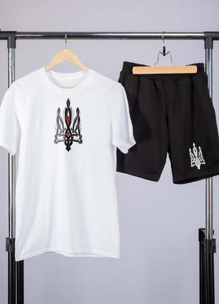 Комплект літній чоловічий з гербом украміні футболка та шорти чор2 фото