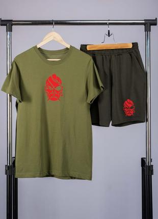 Комплект літній чоловічий з червоним козаком футболка і шорти б/ч3 фото