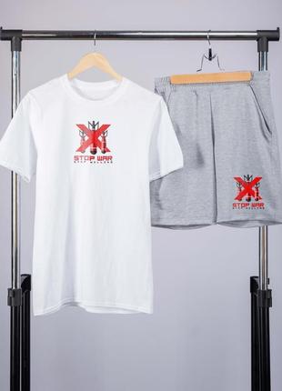 Комплект літній чоловічий no war  футболка  хакі і шорти хакі3 фото