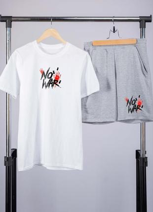 Комплект літній чоловічий no war  футболка хакі і шорти хакі3 фото