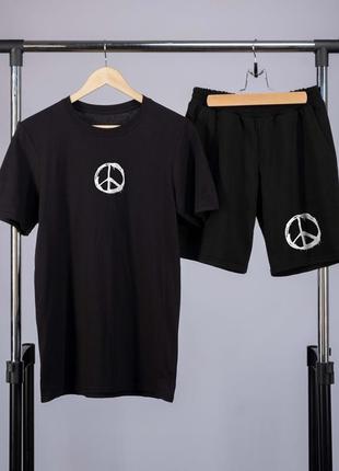 Комплект літній чоловічий peace футболка і шорти чорний