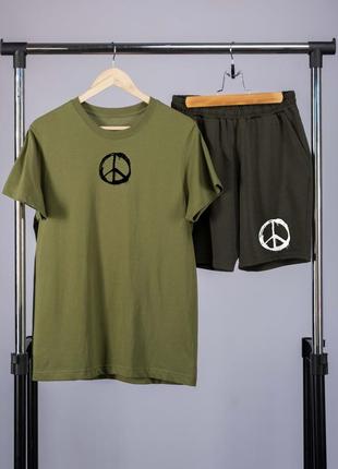 Комплект літній чоловічий peace футболка і шорти хакі