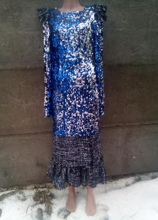 Синє вечірнє плаття в паєтках шикарне модне 2021 яскраве2 фото