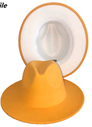 Жовтий капелюх федора з білим дном1 фото