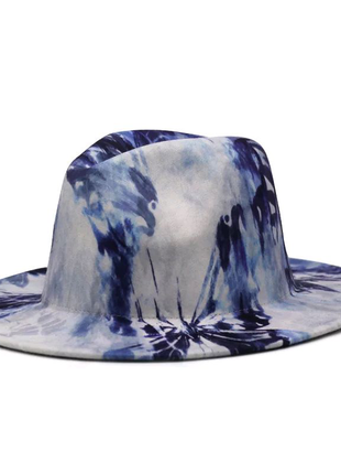 Синьо-білий капелюх федора з малюнком13 фото