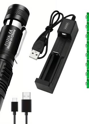 Usb-c перезаряжаемый тактический фонарик zoom телескопическое зарядное устройство + 8 батарей