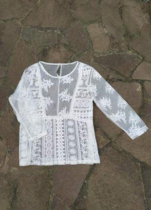 Біла ажурна блуза бавовняне мереживо.
