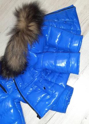Синий детский зимний комбинезон с мехом3 фото